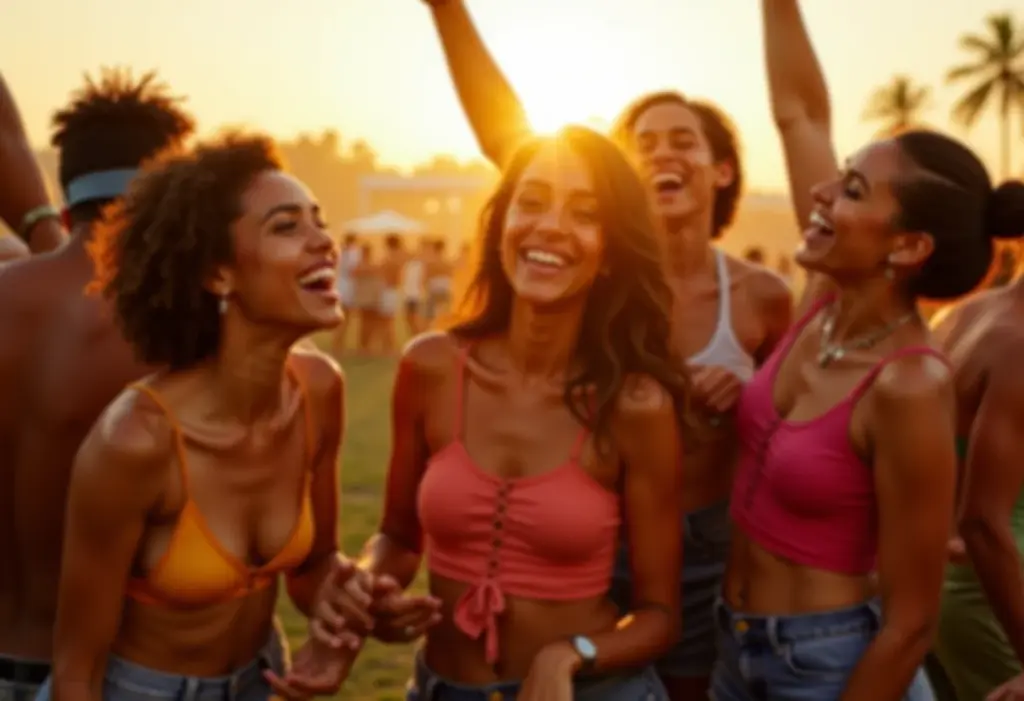 Amigos curtindo festival de música ao ar livre