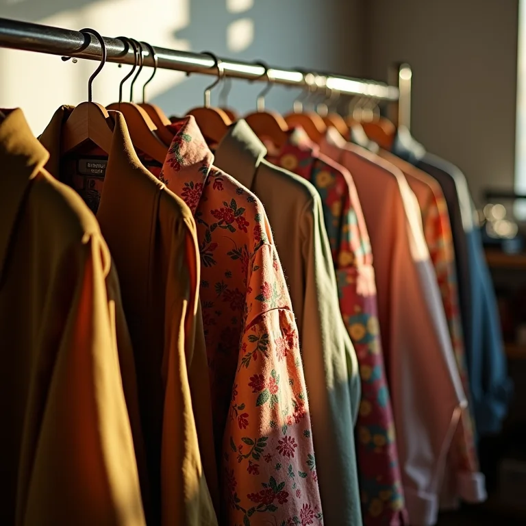 Arara de roupas vintage em brechó