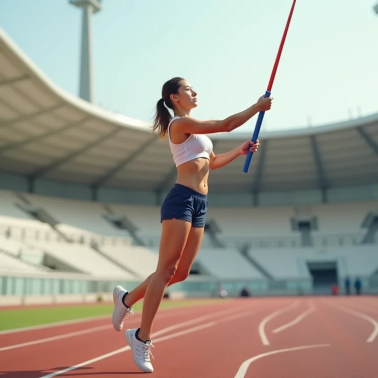 Atleta treinando arremesso de dardo, representando as modalidades olímpicas.