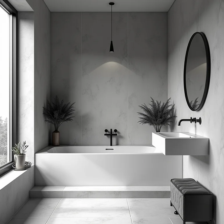 Banheiro preto e branco sem texturas