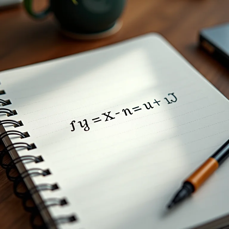 Bloco de notas com fórmula matemática cercado por materiais de escritório.