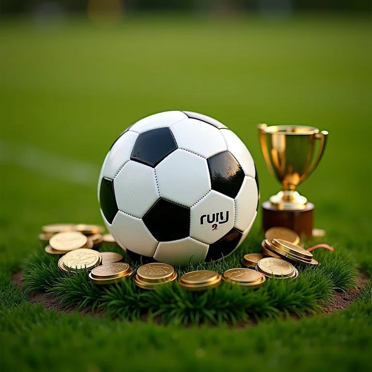 Bola de futebol cercada por troféus e medalhas, representando a história do futebol feminino