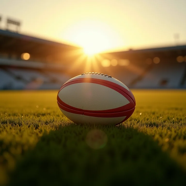 Bola de rugby no campo, simbolizando a união em 'Invictus'
