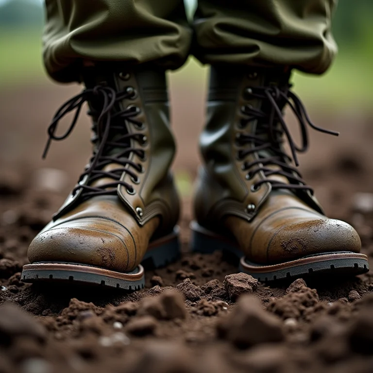 Botas de soldado sujas de lama, representando o sofrimento em 'Até o Último Homem'