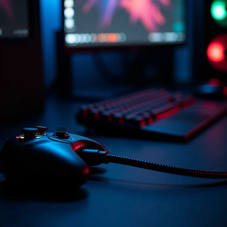 Cabos organizados em setup gamer.