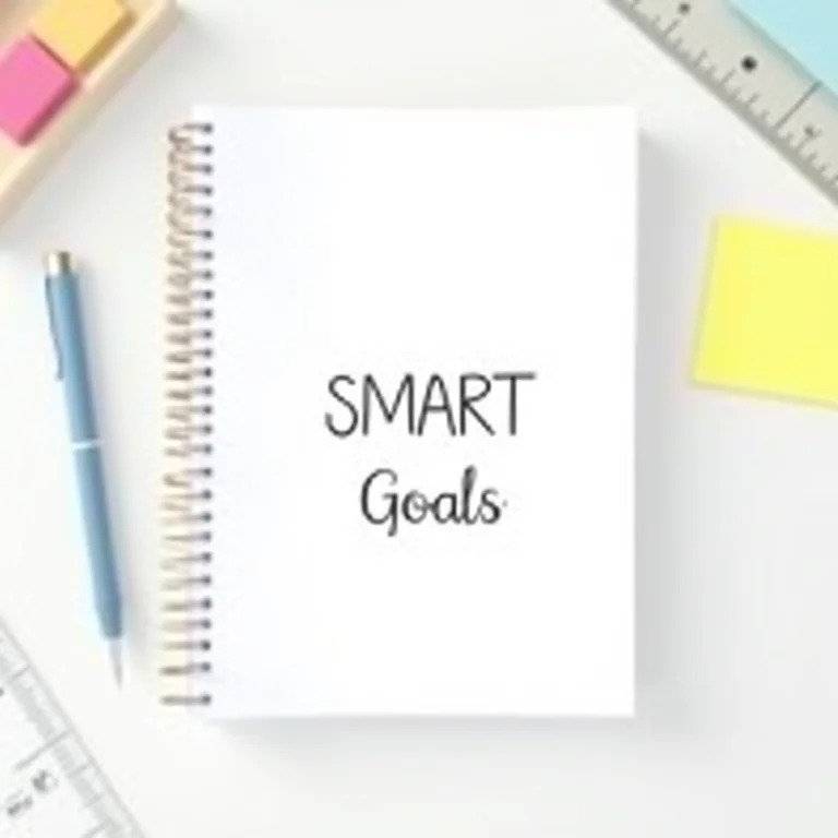 Caderno aberto com a metodologia SMART escrita à mão.