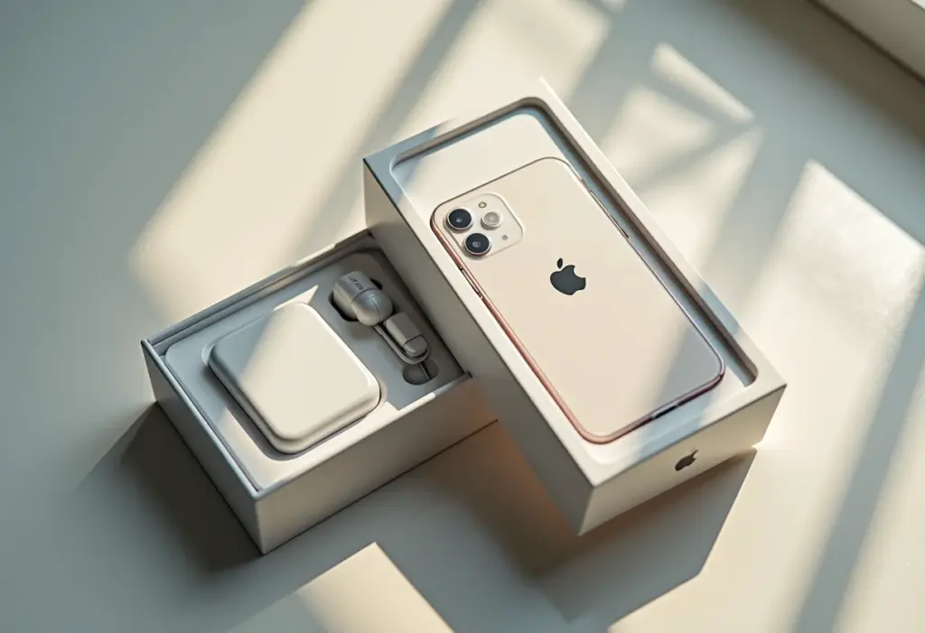 Caixa de iPhone original semiaberta com acessórios