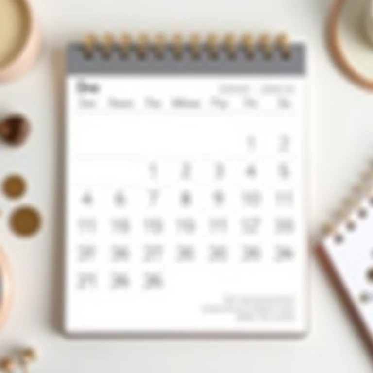 Calendário e moedas representando o planejamento financeiro