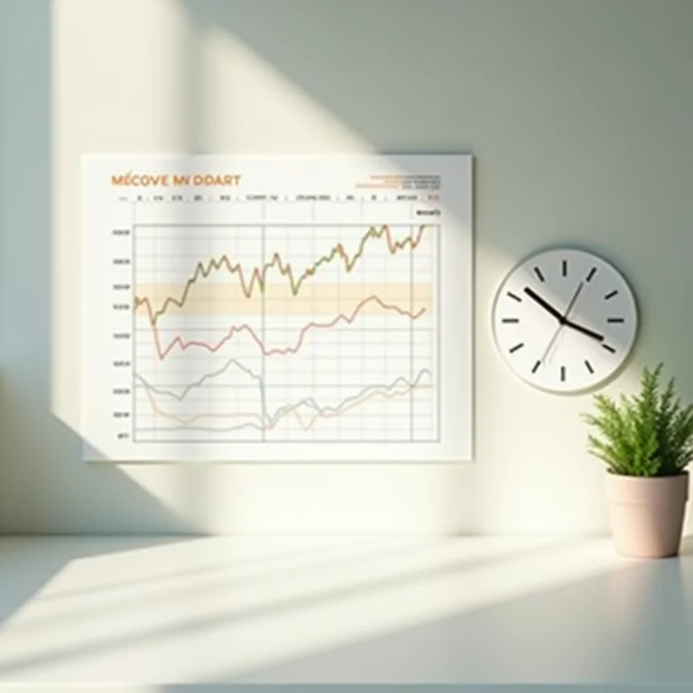 Calendário, gráfico de câmbio e relógio representando o momento ideal para comprar moeda estrangeira.