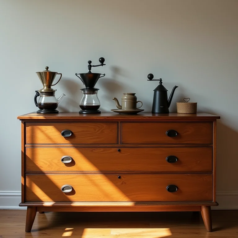 Cantinho do café com móveis reaproveitados