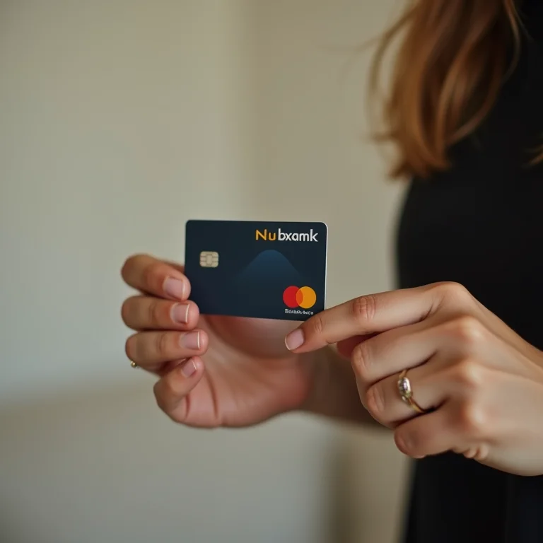 Cartão de crédito Nubank em ambiente minimalista