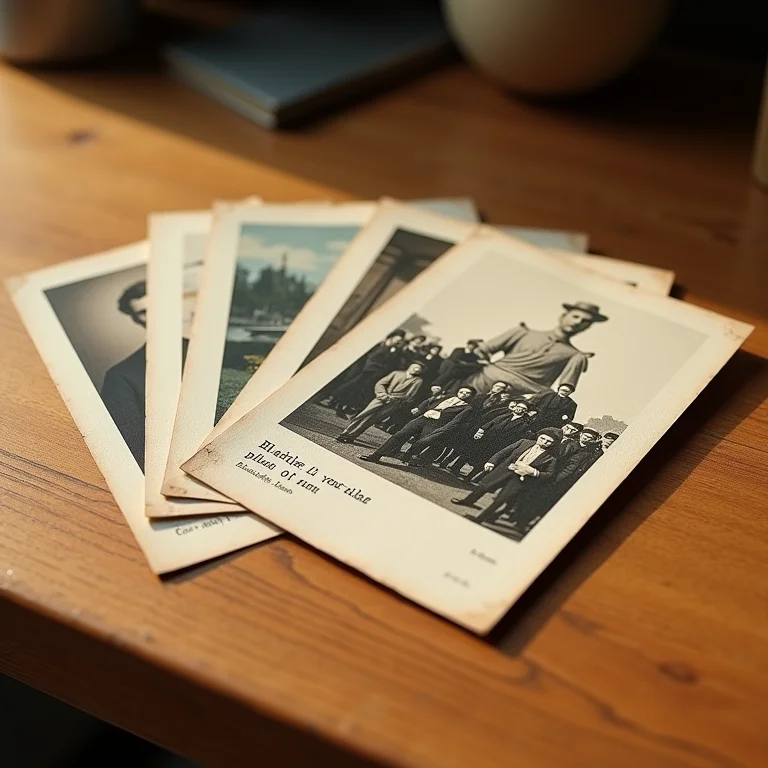 Cartões postais antigos retratando eventos e figuras históricas.