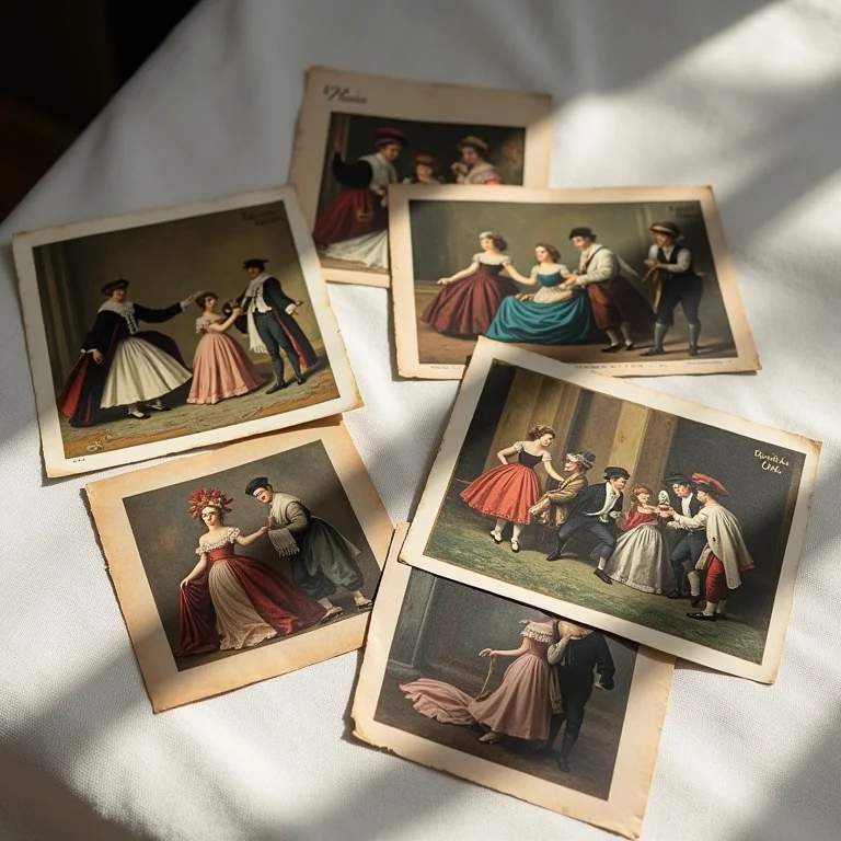 Cartões postais vintage da França e Itália com cenas de carnaval e bailes de máscaras