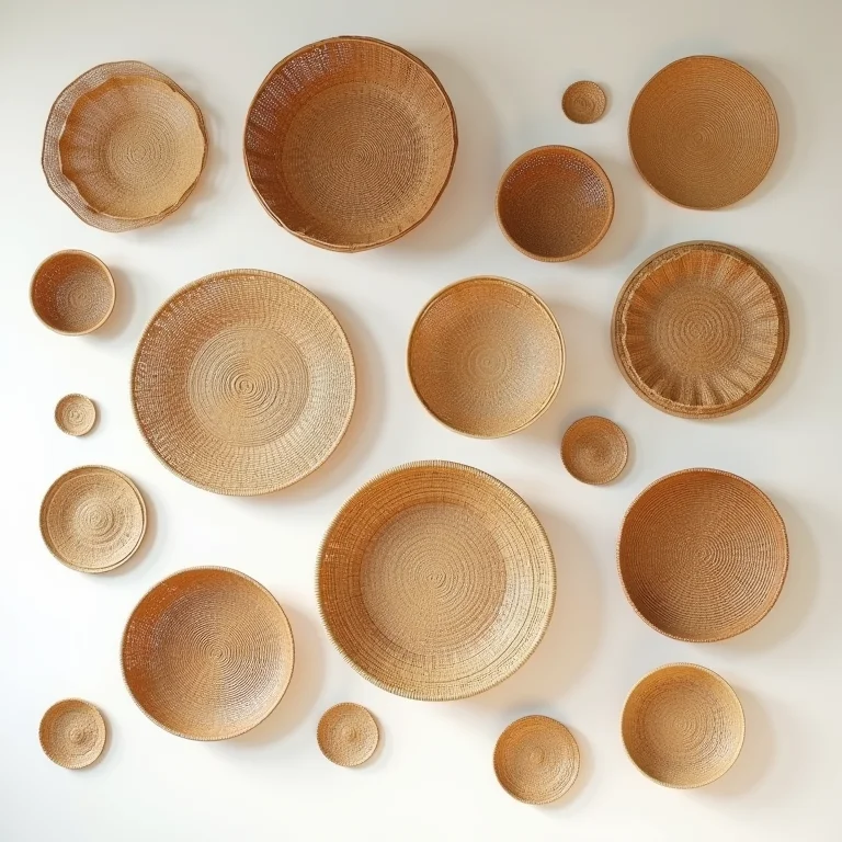 Cestos de palha como decoração de parede.