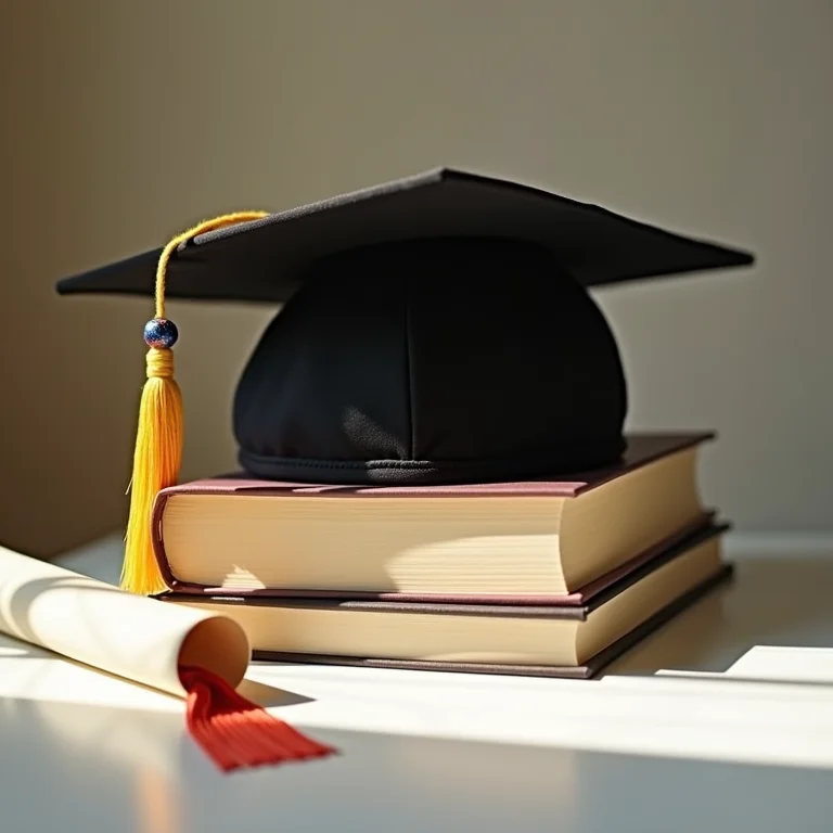 Chapéu de formatura em cima de livros