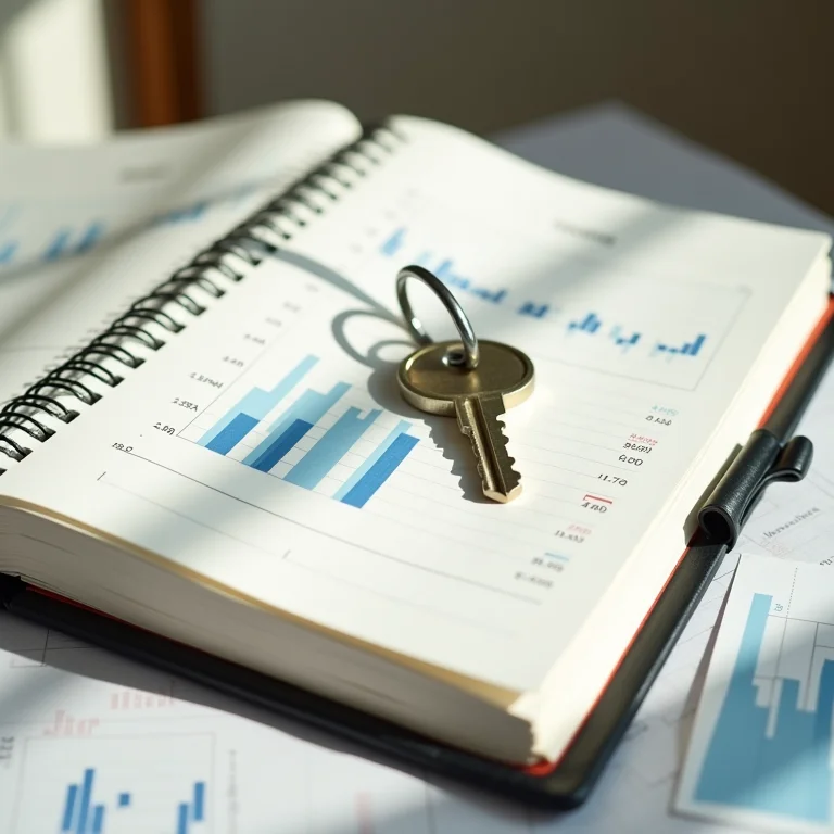 Chave da casa sobre gráfico financeiro