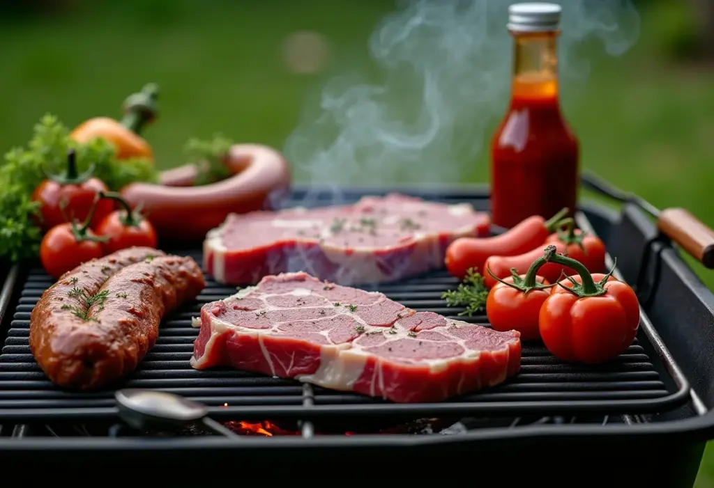 Carne mais barata: 7 truques para economizar sem abrir mão do churras Churrasco econômico: variedade de carnes e acompanhamentos na grelha.