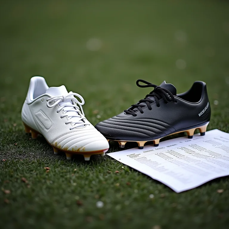 Chuteiras de futebol lado a lado, representando o esforço e o desempenho em campo