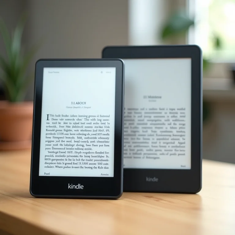 Close up das telas de um Kindle e um Lev mostrando as especificações técnicas.