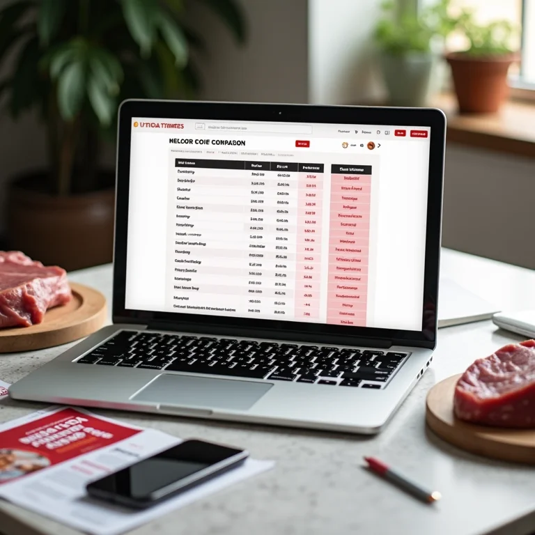 Comparativo de preços de carne online e offline para churrasco.