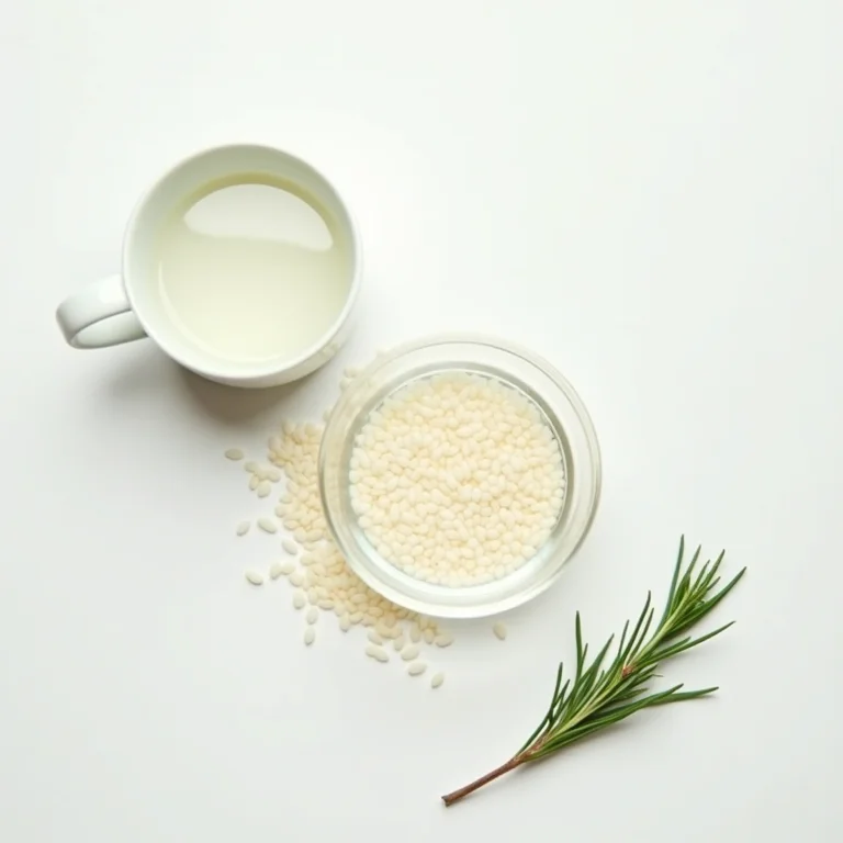 Composição com água de arroz, grãos de arroz e alecrim