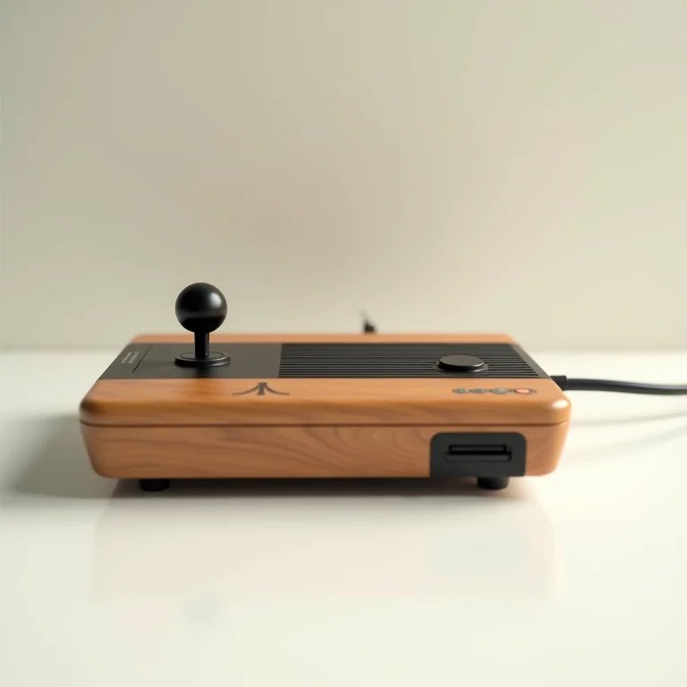 Console Atari e joystick clássico.