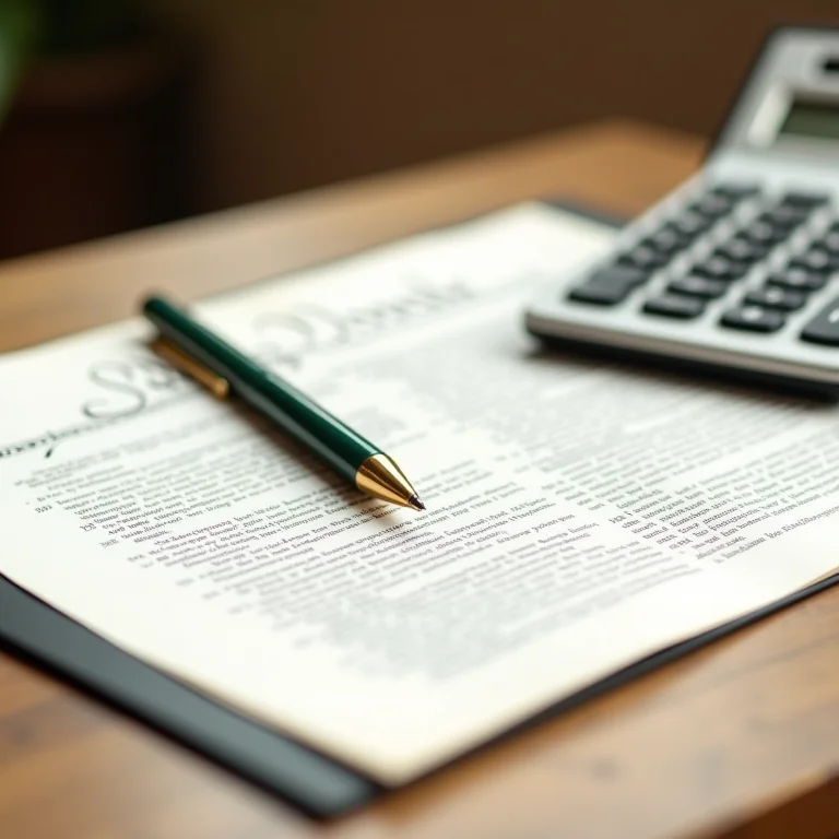 Constituição Brasileira aberta com uma caneta e calculadora em cima.