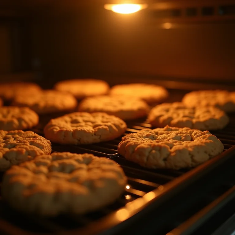 Cookies de aveia assando no forno.