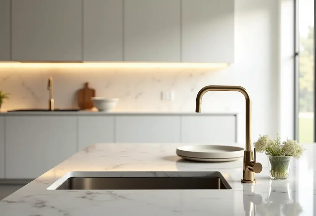 Torneiras Gourmet: Guia 2024 para escolher a ideal para sua cozinha Cozinha moderna com diversas torneiras gourmet