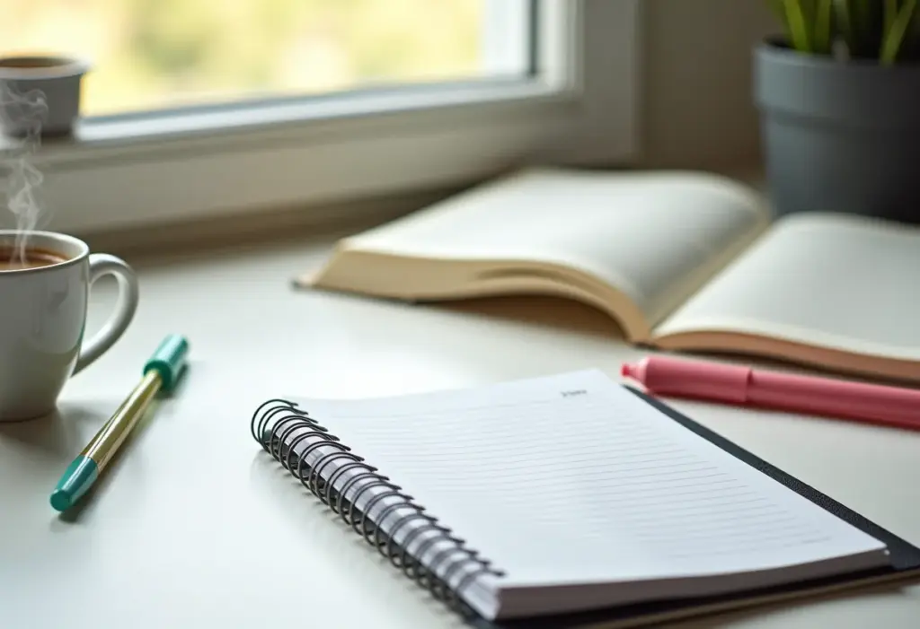 Cronograma de estudos para concurso: o guia definitivo para aprovação Cronograma de estudos bem organizado com materiais de papelaria e café.