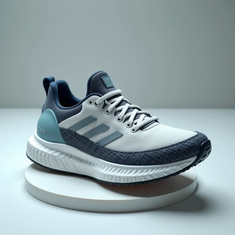 Detalhe da tecnologia de amortecimento de um tênis de corrida.