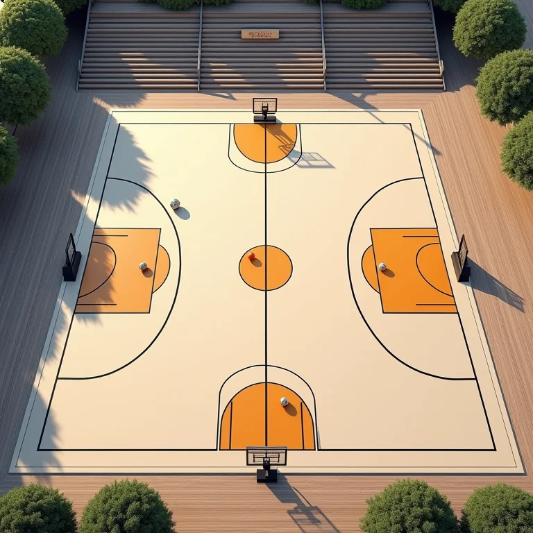 Diagrama de quadra de queimada com zonas estratégicas.