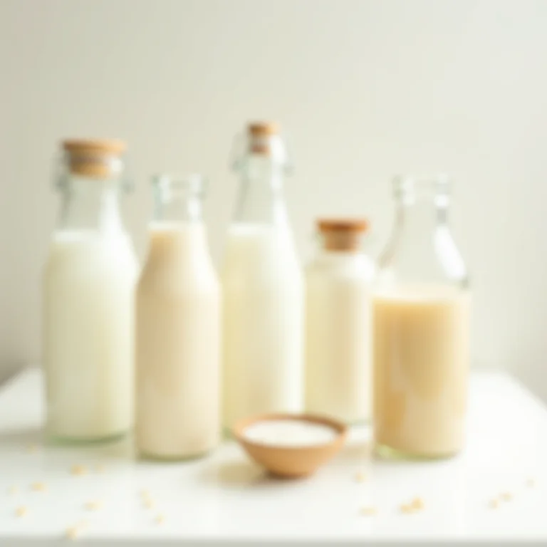 Diferentes tipos de água de arroz em garrafas de vidro