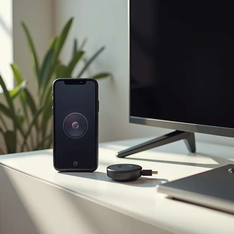 Dispositivo Miracast conectado à TV, exibindo a tela de conexão.