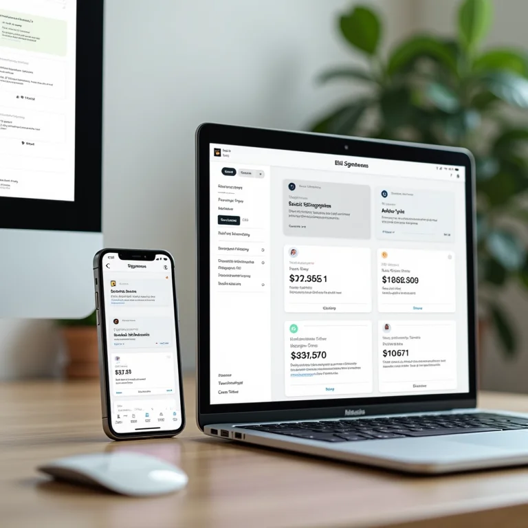 Dispositivos digitais mostrando plataformas de criação de assinatura de email