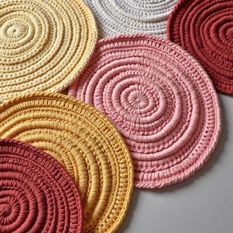 Diversos tapetes de crochê com diferentes cores e estampas