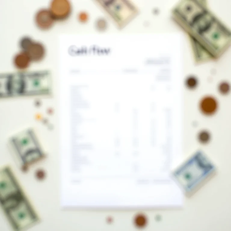 Documento de fluxo de caixa com moedas.