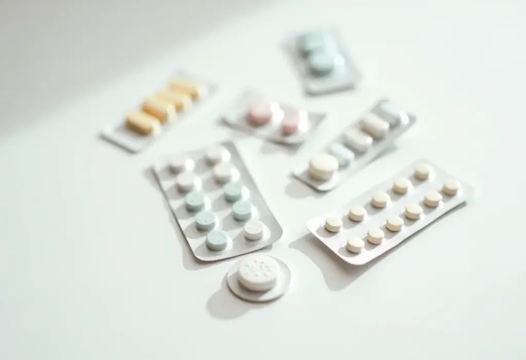 Embalagens de remédios genéricos em composição minimalista