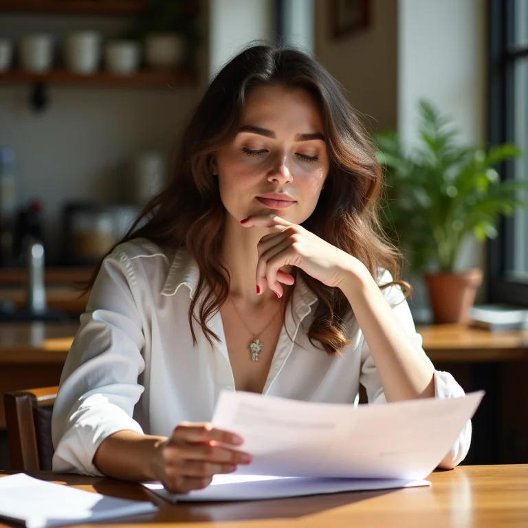 Empreendedora branca analisando plano de negócios para transição de MEI para ME