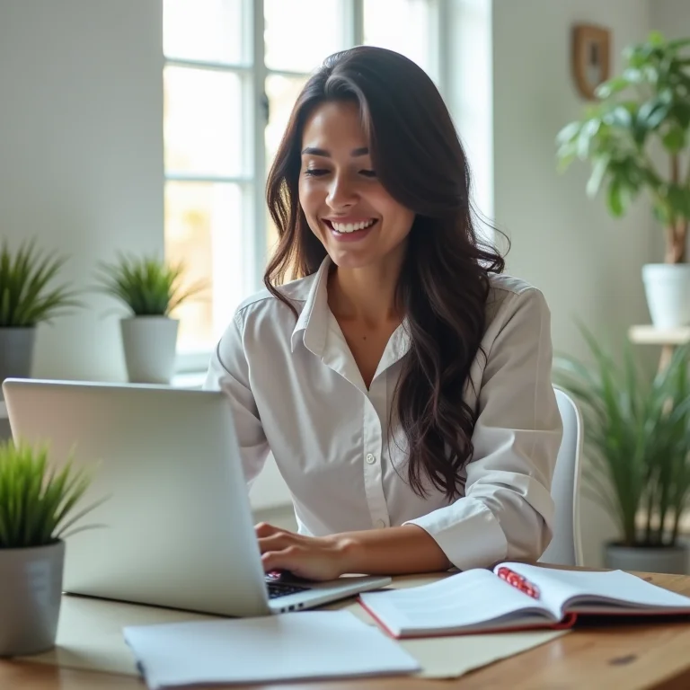 Empreendedora latina preenchendo formulário online para desenquadramento do MEI