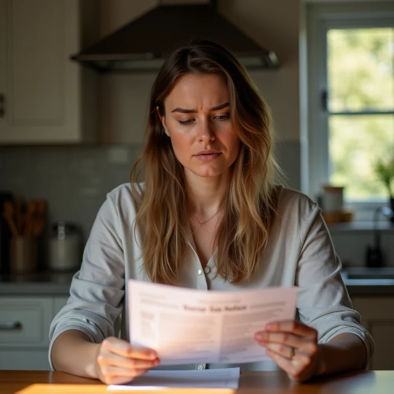 Empreendedora preocupada olhando uma notificação de impostos