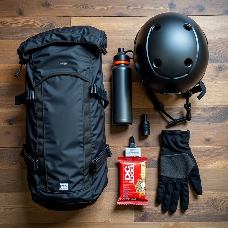 Equipamentos essenciais para mountain bike organizados em uma mesa