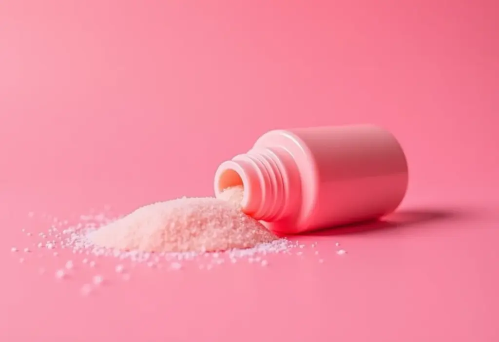 Esfoliante labial caseiro com açúcar em fundo rosa