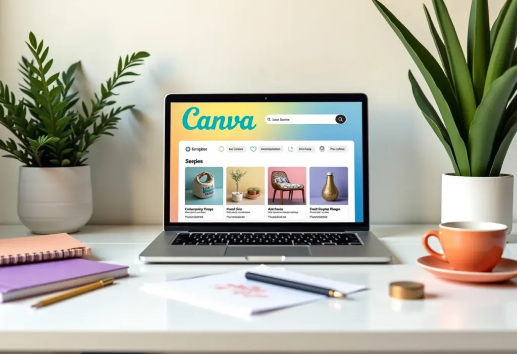 Posts de Venda no Canva: O Guia Definitivo para Turbinar Seu Negócio Espaço de trabalho moderno com templates do Canva para posts de venda