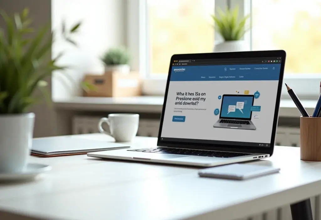 Espaço de trabalho organizado com foco em aprendizado de marketing digital online.