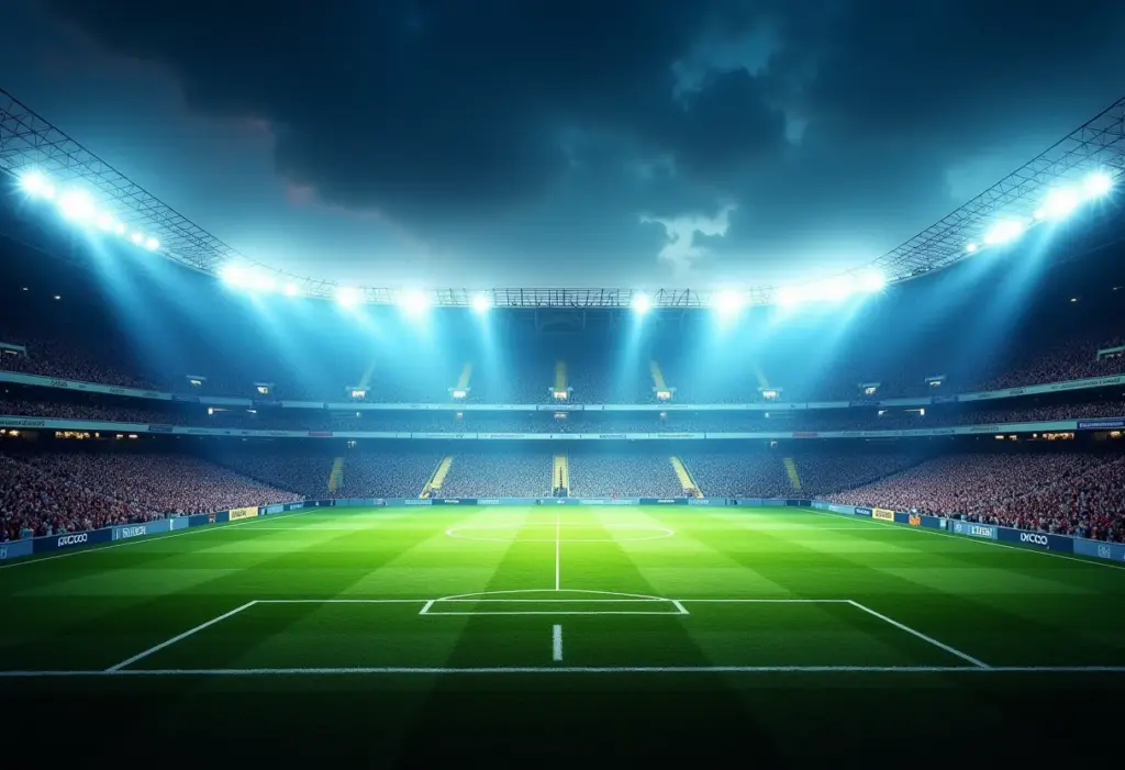 Estádio de futebol iluminado durante partida do Cartola FC