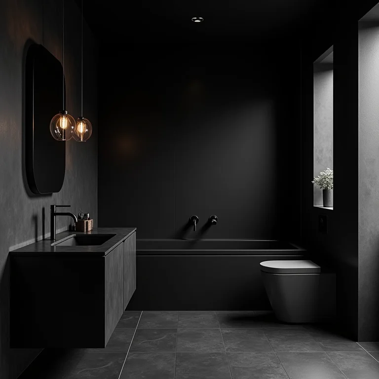 Exagero de preto em banheiro