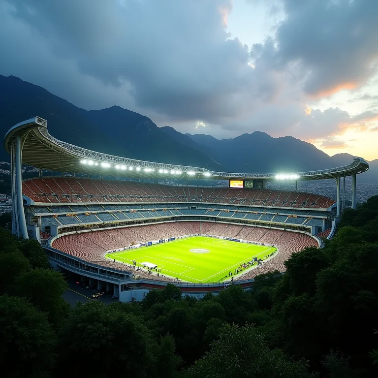 Fachada icônica do Estádio do Maracanã no Rio de Janeiro.