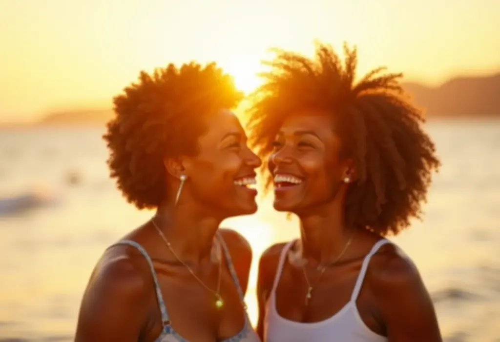 Família negra se divertindo em praia ensolarada durante as férias