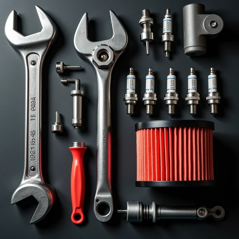 Ferramentas de manutenção automotiva em flat lay